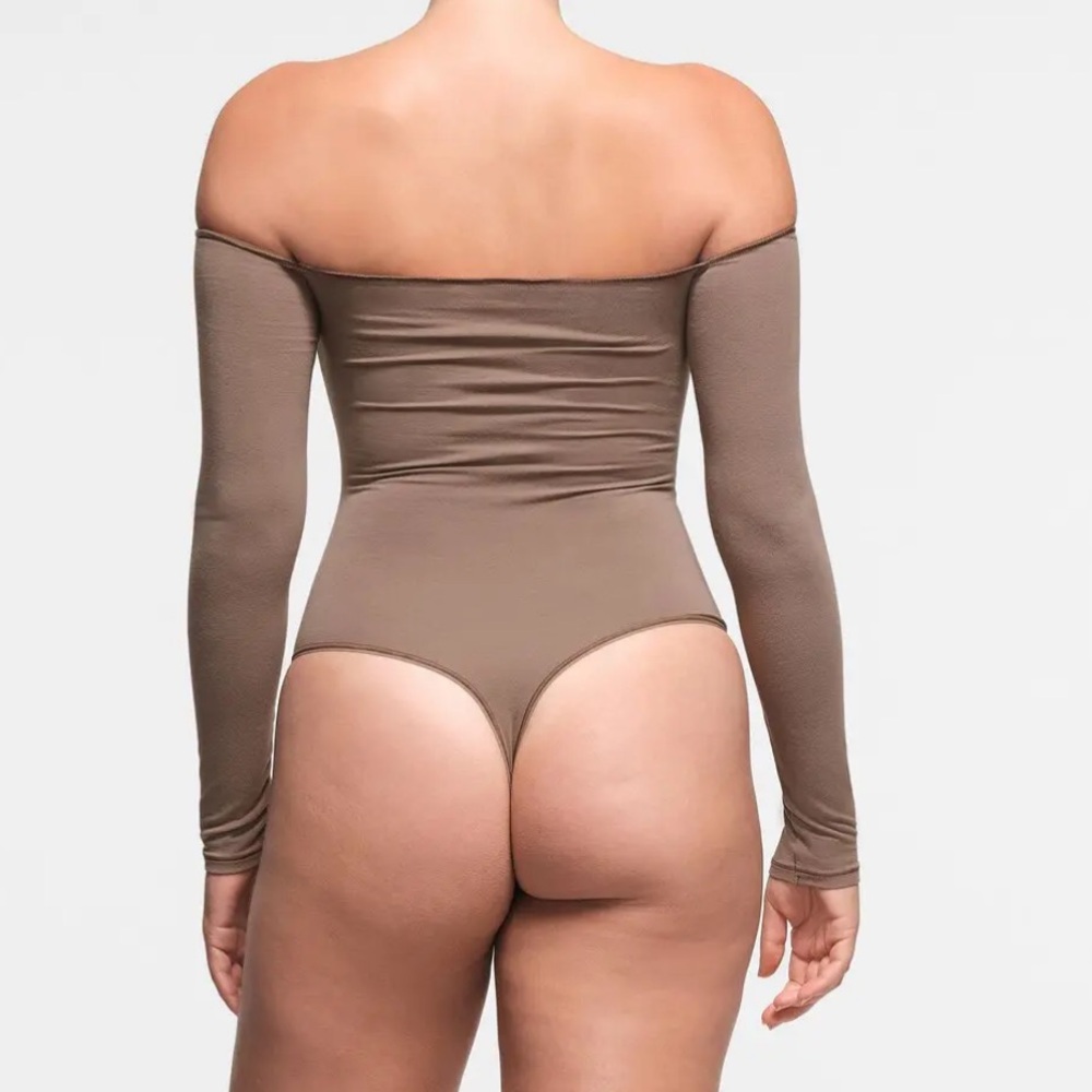 NWT COTTON JERSEY OFF THE SHOULDER BODYSUIT | TRUFFLE Brown 3X Stretchy - Picture 4 of 5